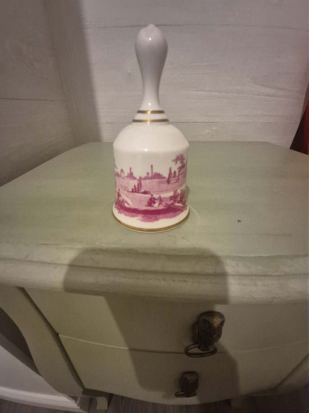 Spode Danbury Mint Fine Bone China Pink Transferware Pastoral Scene Bell